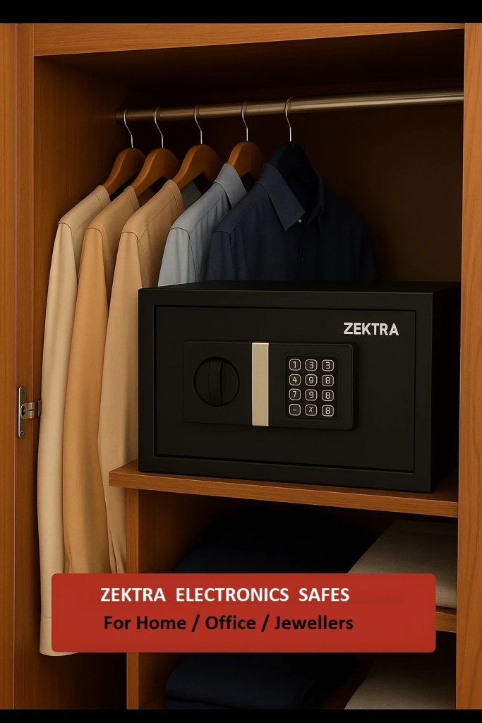 Safe in wardrobe with clothes